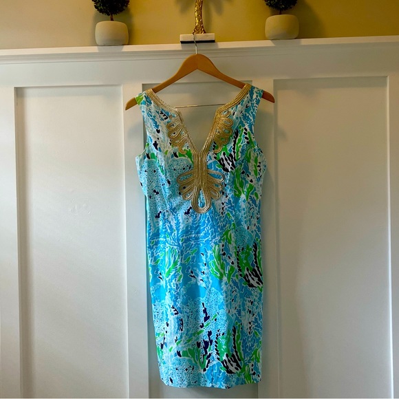 🩵🌴 Lilly Pulitzer • Janice Shift Dress Spa Blue Let's Cha Cha•SIZE 4 - Picture 6 of 13